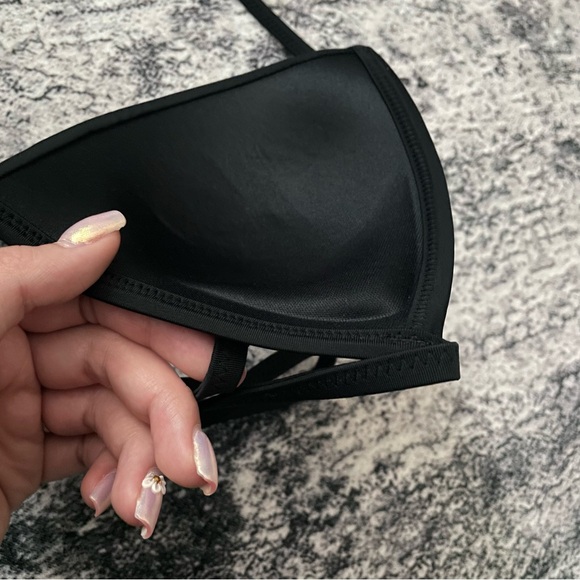 Aerie‎ Padded Push Up Triangle String Bikini in True Black NEW - Picture 4 of 5